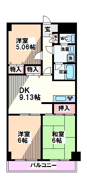 ライオンズマンション西国分寺  反転間取り